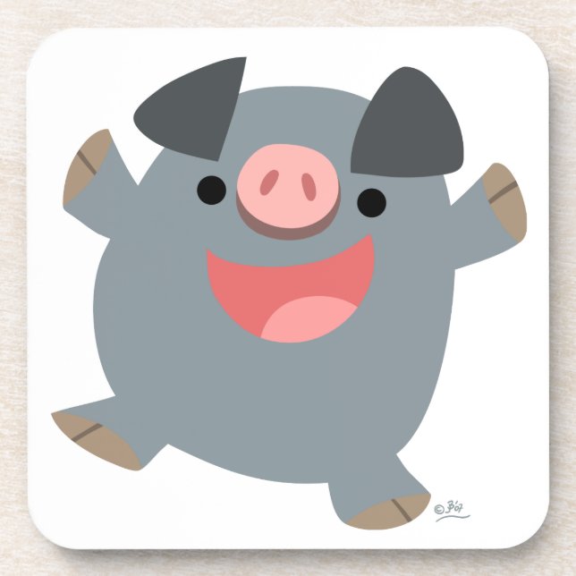 Cute Cartoon Bouncy Pig Coasters Set (Front)