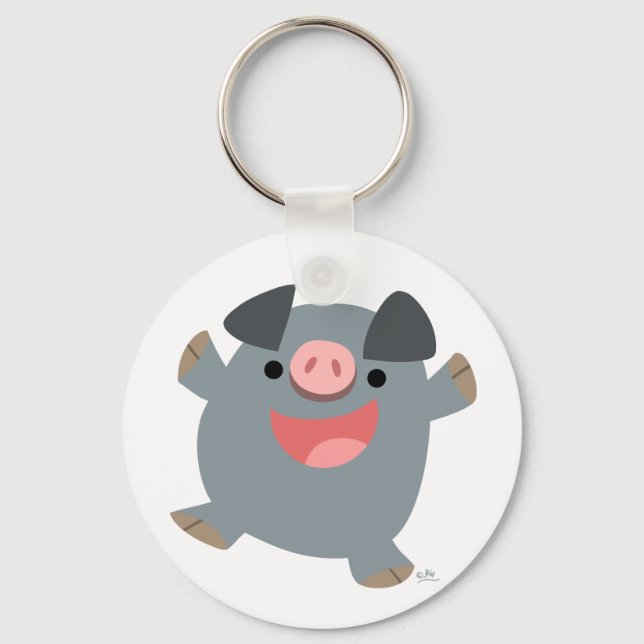 Cute Cartoon Bouncy Pig Keychain (Front)