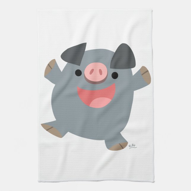 Cute Cartoon Bouncy Pig Kitchen Towel (Vertical)