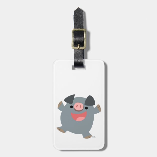 Cute Cartoon Bouncy Pig Luggage Tag (Front Vertical)