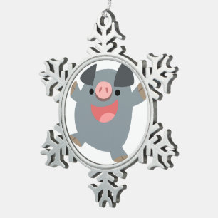 Cute Cartoon Bouncy Pig Pewter Ornament