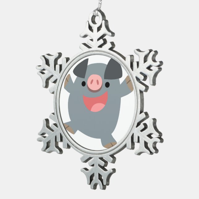 Cute Cartoon Bouncy Pig Pewter Ornament (Right)