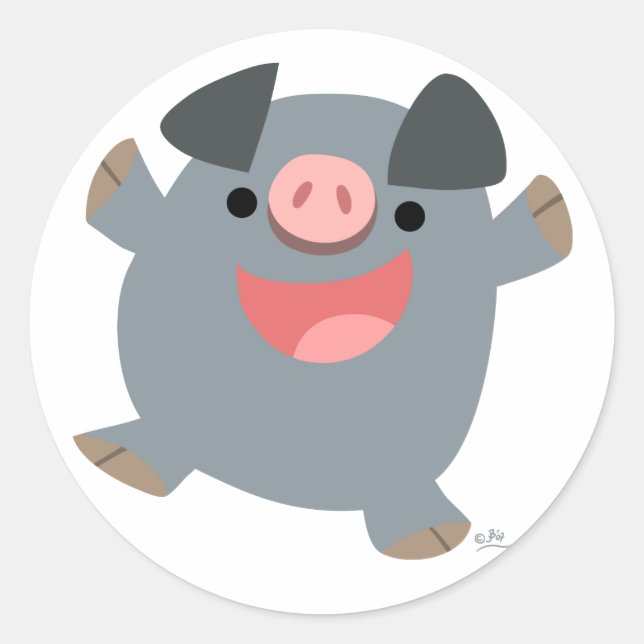 Cute Cartoon Bouncy Pig Sticker (Front)
