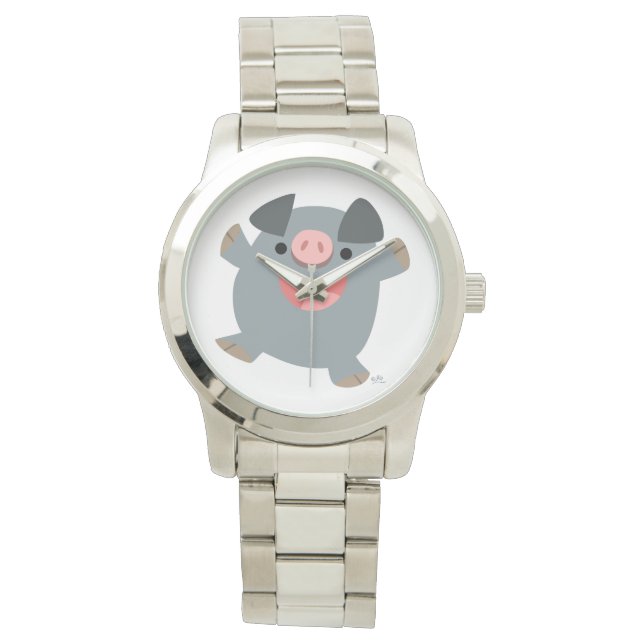 Cute Cartoon Bouncy Pig Unisex Watch (Front)