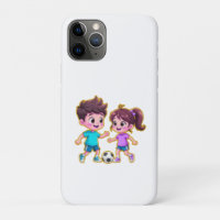 Cute Cartoon Boy and Girl Playing Soccer Together 