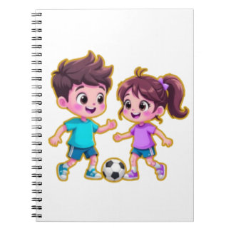Cute Cartoon Boy and Girl Playing Soccer Together  Notebook