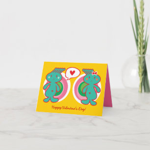 Cute Cartoon Boy Girl Couple Happy Valentine's Day Holiday Card