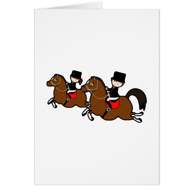 Cute cartoon boy girl riding dressage horses (Front)