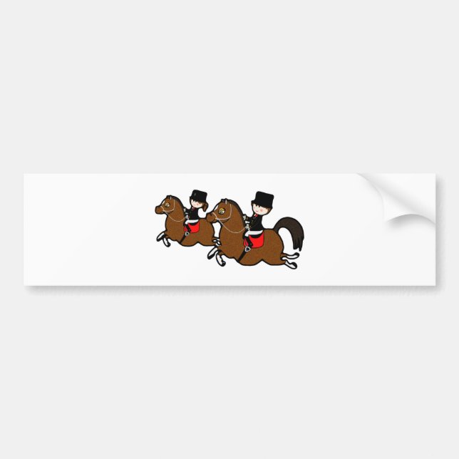 Cute cartoon boy girl riding dressage horses bumper sticker (Front)