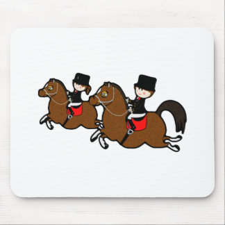 Cute cartoon boy girl riding dressage horses mouse mat