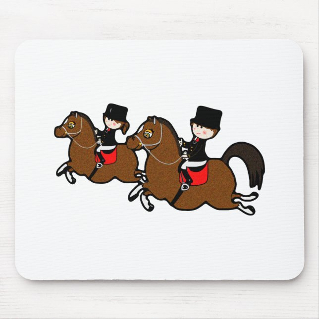 Cute cartoon boy girl riding dressage horses mouse mat (Front)