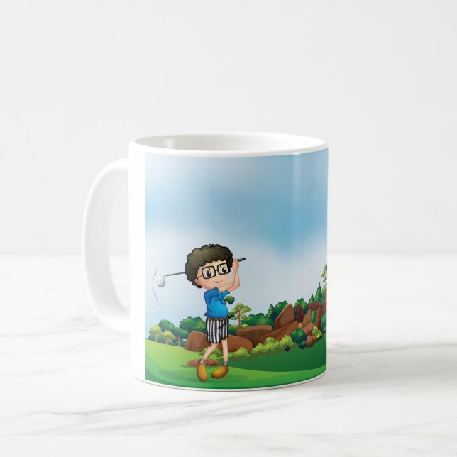 Cute Cartoon Boy Golfing Fun Golf Lover Design  Coffee Mug (Front Left)