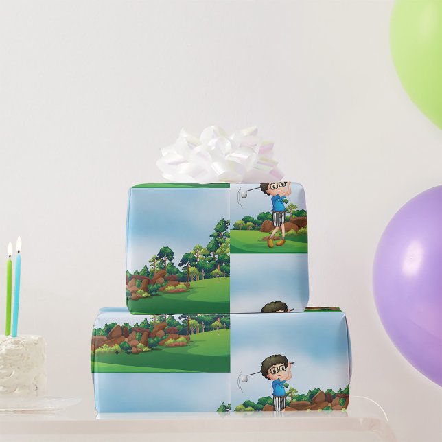 Cute Cartoon Boy Golfing Fun Golf Lover Design  Wrapping Paper (Creator Uploaded)