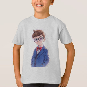 Cute Cartoon Boy in Blue Suit Kids T-Shirt