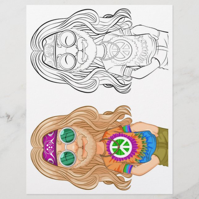 Cute Cartoon boy in hippe dress colouring page (Front)