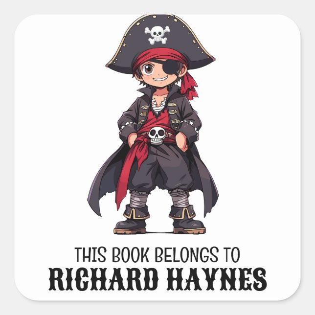 Cute Cartoon Boys Pirate Book Label (Front)