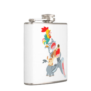 Cute Cartoon Bremen Town Musicians Hip Flask