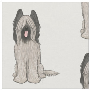 Cute Cartoon Briard   Dogs Patterned Fabric