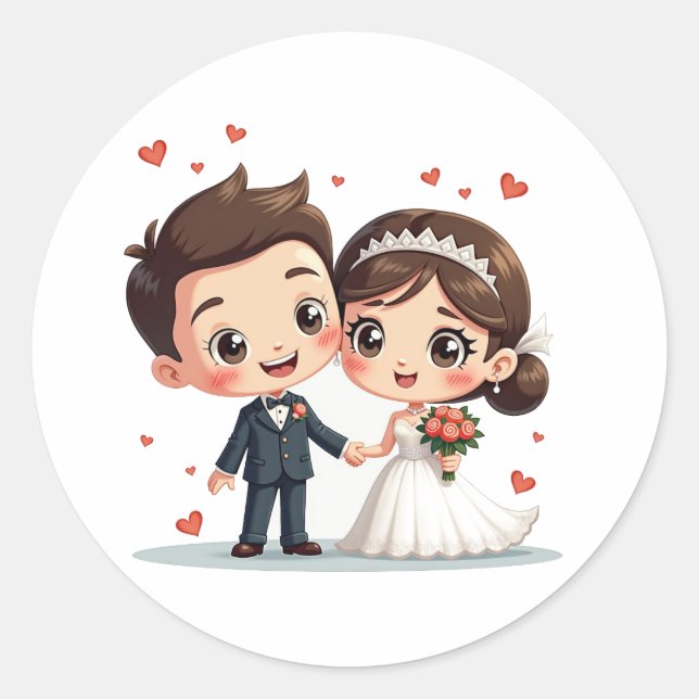 Cute Cartoon Bride and Groom Stickers (Front)