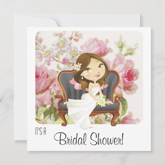 Cute Cartoon Bride Bridal Shower Invitation (Front)