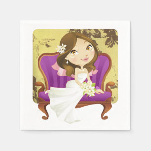 Cute Cartoon Bride Bridal Shower Napkin