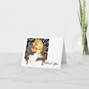 Cute Cartoon Bride Bridal Shower Thank You Card