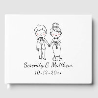 Cute Cartoon Bride Groom Black White Wedding