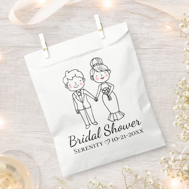 Cute Cartoon Bride Groom Bridal Shower Favour Bags (Clipped)