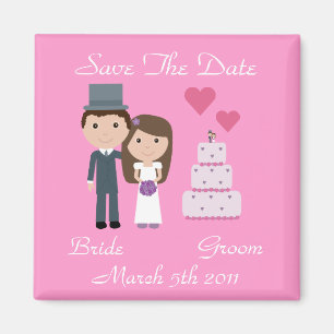 Cute Cartoon Bride, Groom & Cake Save The Date Magnet