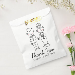 Cute Cartoon Bride Groom Thank You Wedding Favour Bags