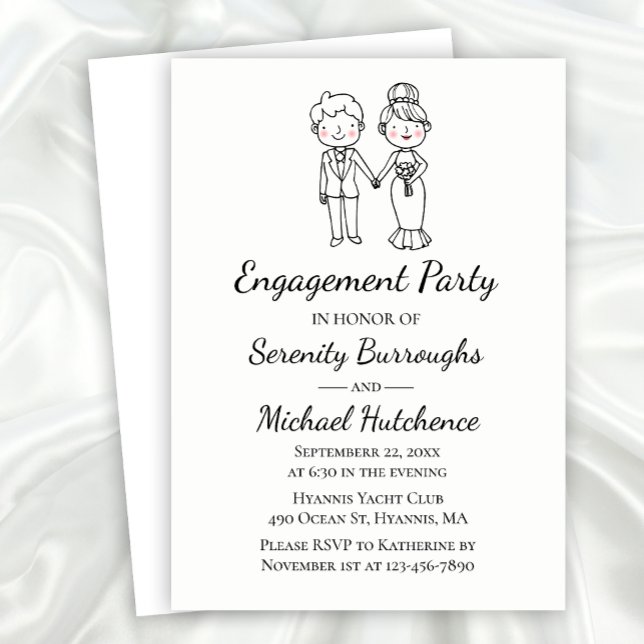 Cute Cartoon Bride Groom Wedding Engagement Party Invitation (Creator Uploaded)