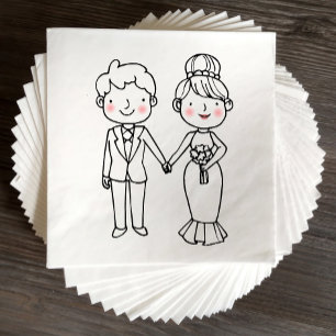 Cute Cartoon Bride Groom Whimsical Wedding Napkin