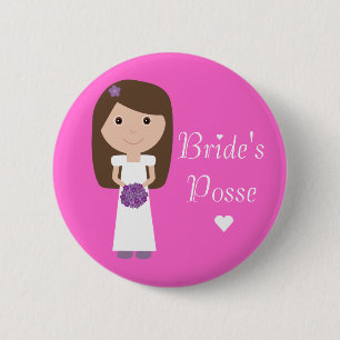 Cute Cartoon Bride's Posse Bachelorette Party Pink 6 Cm Round Badge