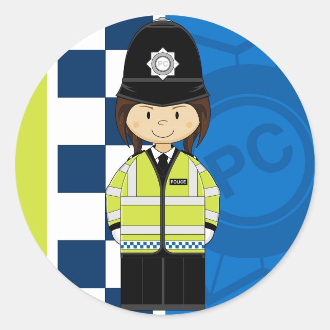 Cute Cartoon British Policeman Classic Round Sticker (Front)