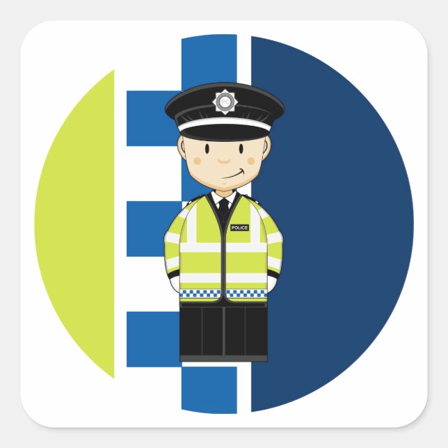 Cute Cartoon British Policeman Square Sticker (Front)