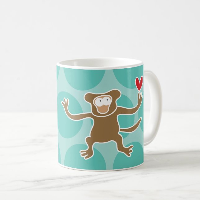 Cute Cartoon Brown Monkey/Ape Fun Dots Children's Coffee Mug (Front Right)