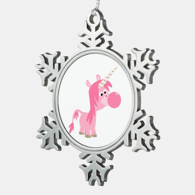 Cute Cartoon Bubble Gum Unicorn Pewter Ornament (Right)