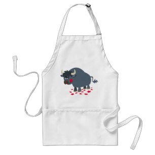 Cute Cartoon Bull and Red Bloom Cooking Apron