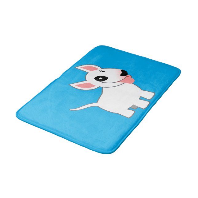 Cute Cartoon Bull Terrier Bath Mat (Angled)