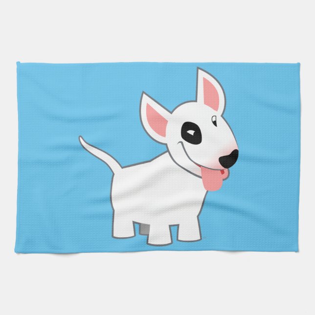 Cute Cartoon Bull Terrier Tea Towel (Horizontal)