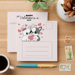 Cute Cartoon Bulldog Lovers Hearts Valentine’s Day Envelope