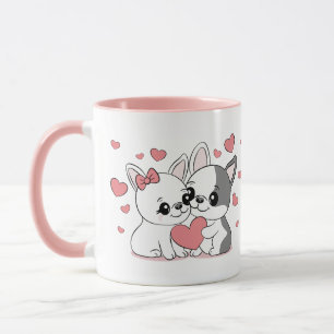 Cute Cartoon Bulldog Lovers Hearts Valentine’s Day Mug