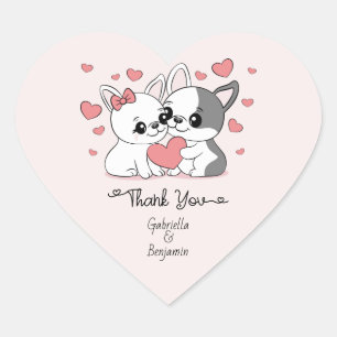 Cute Cartoon Bulldog  Valentine’s Day Thank You Heart Sticker
