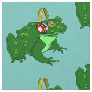 Cute Cartoon Bullfrog Wearing Headphones Fabric