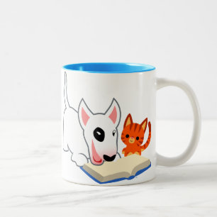 Cute Cartoon Bullie and Kitty with Book Mug
