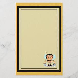 Cute Cartoon Bumble Bee Carrying Buckets of Honey Stationery