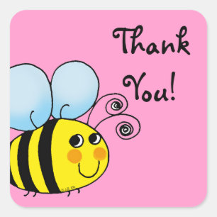 Cute cartoon bumble bee thank you square sticker