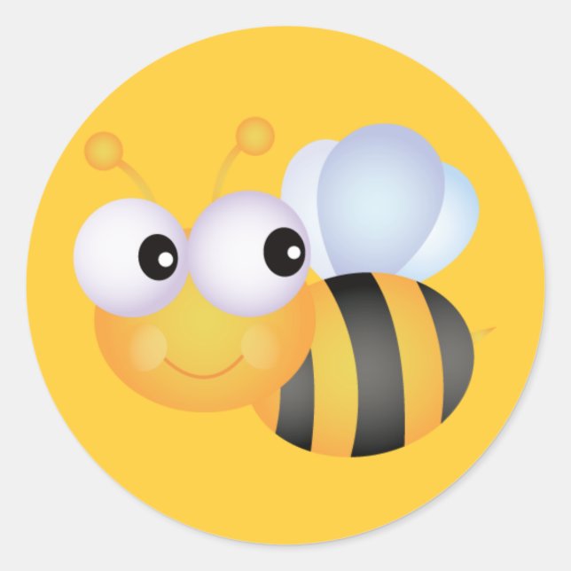 CUTE CARTOON BUMBLEBEE BEE HONEYBEE smiling orange Classic Round Sticker (Front)