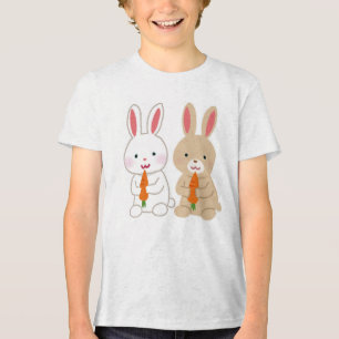 Cute Cartoon Bunnies with Carrots Tri-Blend Shirt