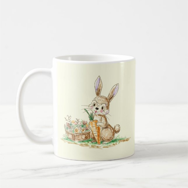 Cute Cartoon Bunny Rabbit Sketch Coffee Mug (Left)
